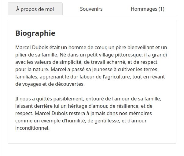 Section biographie détaillée